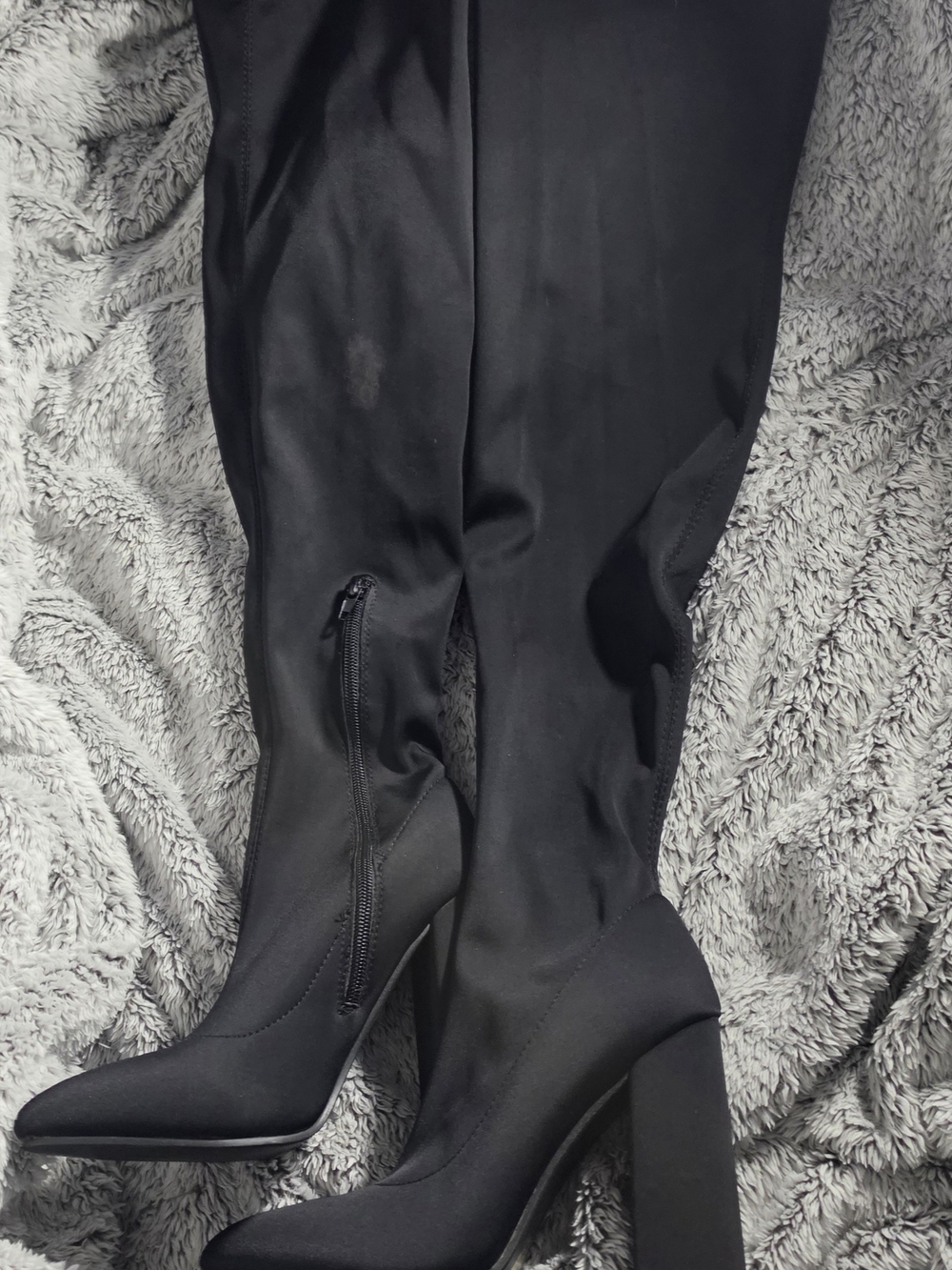 Black Thigh-High Block Heel Boots
